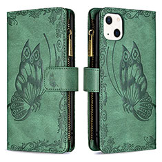 Funda de Cuero Cartera con Soporte Mariposa Carcasa L08 para Apple iPhone 13 Mini Verde