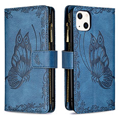 Funda de Cuero Cartera con Soporte Mariposa Carcasa L08 para Apple iPhone 14 Plus Azul