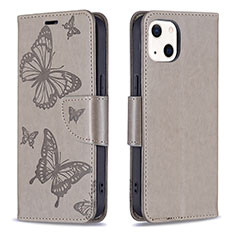 Funda de Cuero Cartera con Soporte Mariposa Carcasa L09 para Apple iPhone 13 Gris