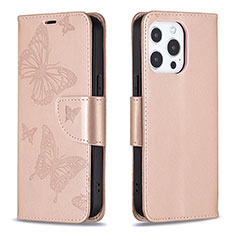 Funda de Cuero Cartera con Soporte Mariposa Carcasa L09 para Apple iPhone 13 Pro Max Rosa