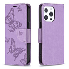 Funda de Cuero Cartera con Soporte Mariposa Carcasa L09 para Apple iPhone 13 Pro Morado