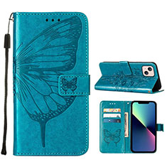 Funda de Cuero Cartera con Soporte Mariposa Carcasa L10 para Apple iPhone 13 Mini Azul
