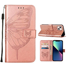Funda de Cuero Cartera con Soporte Mariposa Carcasa L10 para Apple iPhone 13 Mini Oro Rosa