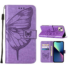 Funda de Cuero Cartera con Soporte Mariposa Carcasa L10 para Apple iPhone 13 Mini Purpura Claro