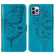 Funda de Cuero Cartera con Soporte Mariposa Carcasa L10 para Apple iPhone 13 Pro Azul