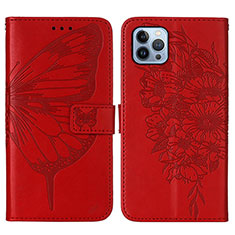 Funda de Cuero Cartera con Soporte Mariposa Carcasa L10 para Apple iPhone 13 Pro Max Rojo