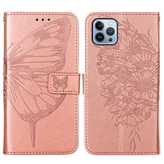 Funda de Cuero Cartera con Soporte Mariposa Carcasa L10 para Apple iPhone 13 Pro Oro Rosa