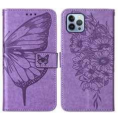 Funda de Cuero Cartera con Soporte Mariposa Carcasa L10 para Apple iPhone 13 Pro Purpura Claro
