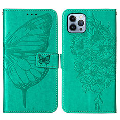 Funda de Cuero Cartera con Soporte Mariposa Carcasa L10 para Apple iPhone 13 Pro Verde