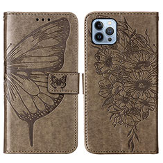 Funda de Cuero Cartera con Soporte Mariposa Carcasa L10 para Apple iPhone 14 Pro Gris Oscuro