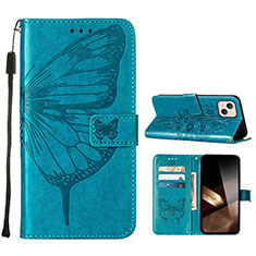 Funda de Cuero Cartera con Soporte Mariposa Carcasa L10 para Apple iPhone 15 Azul