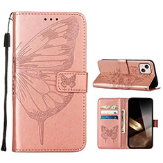 Funda de Cuero Cartera con Soporte Mariposa Carcasa L10 para Apple iPhone 15 Oro Rosa