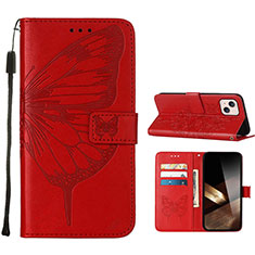 Funda de Cuero Cartera con Soporte Mariposa Carcasa L10 para Apple iPhone 15 Rojo