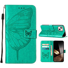 Funda de Cuero Cartera con Soporte Mariposa Carcasa L10 para Apple iPhone 15 Verde
