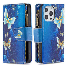 Funda de Cuero Cartera con Soporte Mariposa Carcasa para Apple iPhone 14 Pro Max Azul