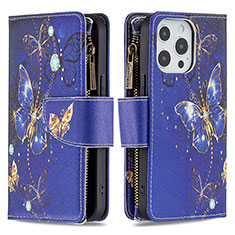 Funda de Cuero Cartera con Soporte Mariposa Carcasa para Apple iPhone 14 Pro Max Azul Real