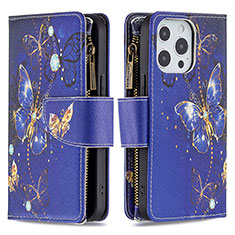 Funda de Cuero Cartera con Soporte Mariposa Carcasa para Apple iPhone 15 Pro Max Azul Real