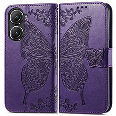 Funda de Cuero Cartera con Soporte Mariposa Carcasa para Asus Zenfone 9 Morado