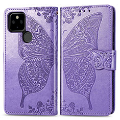 Funda de Cuero Cartera con Soporte Mariposa Carcasa para Google Pixel 4a 5G Purpura Claro