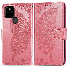 Funda de Cuero Cartera con Soporte Mariposa Carcasa para Google Pixel 4a 5G Rosa Roja