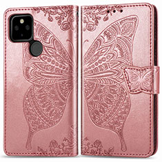 Funda de Cuero Cartera con Soporte Mariposa Carcasa para Google Pixel 5 Oro Rosa