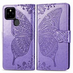 Funda de Cuero Cartera con Soporte Mariposa Carcasa para Google Pixel 5 Purpura Claro