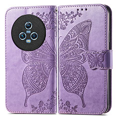 Funda de Cuero Cartera con Soporte Mariposa Carcasa para Huawei Honor Magic5 5G Purpura Claro