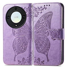 Funda de Cuero Cartera con Soporte Mariposa Carcasa para Huawei Honor Magic5 Lite 5G Purpura Claro