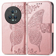 Funda de Cuero Cartera con Soporte Mariposa Carcasa para Huawei Honor Magic5 Pro 5G Oro Rosa