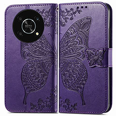 Funda de Cuero Cartera con Soporte Mariposa Carcasa para Huawei Honor X9 5G Morado