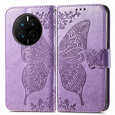 Funda de Cuero Cartera con Soporte Mariposa Carcasa para Huawei Mate 50 Purpura Claro