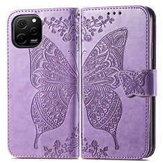 Funda de Cuero Cartera con Soporte Mariposa Carcasa para Huawei Nova Y61 Purpura Claro