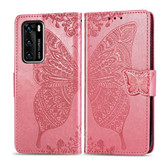 Funda de Cuero Cartera con Soporte Mariposa Carcasa para Huawei P40 Rosa Roja