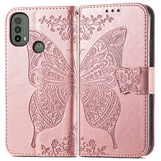 Funda de Cuero Cartera con Soporte Mariposa Carcasa para Motorola Moto E20 Rosa