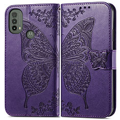 Funda de Cuero Cartera con Soporte Mariposa Carcasa para Motorola Moto E30 Morado