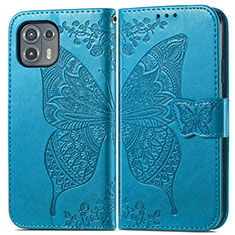 Funda de Cuero Cartera con Soporte Mariposa Carcasa para Motorola Moto Edge 20 Lite 5G Azul