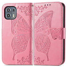 Funda de Cuero Cartera con Soporte Mariposa Carcasa para Motorola Moto Edge 20 Lite 5G Rosa Roja