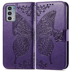 Funda de Cuero Cartera con Soporte Mariposa Carcasa para Motorola Moto Edge Lite 5G Morado