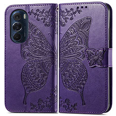 Funda de Cuero Cartera con Soporte Mariposa Carcasa para Motorola Moto Edge Plus (2022) 5G Morado