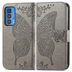 Funda de Cuero Cartera con Soporte Mariposa Carcasa para Motorola Moto Edge S Pro 5G Gris