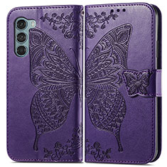 Funda de Cuero Cartera con Soporte Mariposa Carcasa para Motorola Moto Edge S30 5G Morado