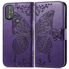 Funda de Cuero Cartera con Soporte Mariposa Carcasa para Motorola Moto G Power (2022) Morado