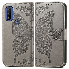 Funda de Cuero Cartera con Soporte Mariposa Carcasa para Motorola Moto G Pure Gris