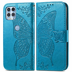 Funda de Cuero Cartera con Soporte Mariposa Carcasa para Motorola Moto G100 5G Azul