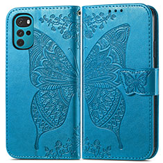 Funda de Cuero Cartera con Soporte Mariposa Carcasa para Motorola Moto G22 Azul