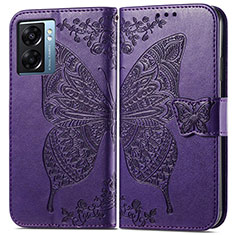 Funda de Cuero Cartera con Soporte Mariposa Carcasa para Oppo A57 5G Morado