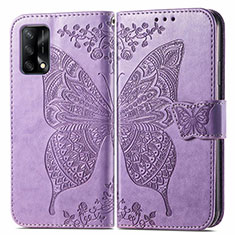 Funda de Cuero Cartera con Soporte Mariposa Carcasa para Oppo A95 4G Purpura Claro