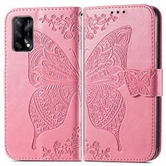 Funda de Cuero Cartera con Soporte Mariposa Carcasa para Oppo A95 4G Rosa Roja