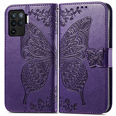 Funda de Cuero Cartera con Soporte Mariposa Carcasa para Oppo F19 Pro Morado