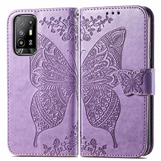 Funda de Cuero Cartera con Soporte Mariposa Carcasa para Oppo F19 Pro+ Plus 5G Purpura Claro